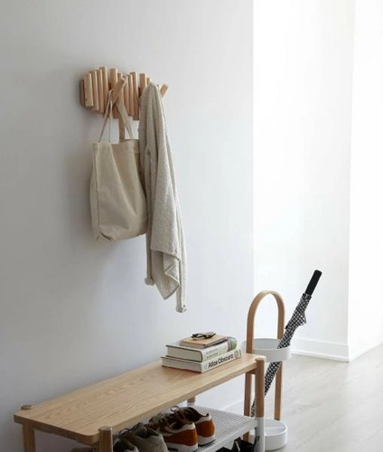 Umbra Picket nowoczesny wieszak ścienny do przedpokoju czarny drewniany składany 5 haczyków