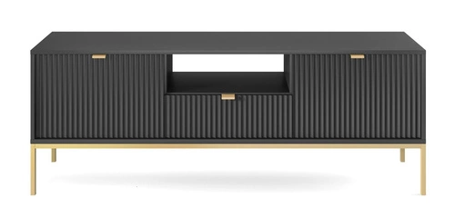 Zestaw mebli do salonu czarny/złoty Delicious ryflowane fronty