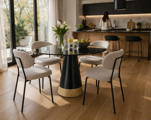 Stół okrągły Soleilo Duo czarny nowoczesny do jadalni 80 cm