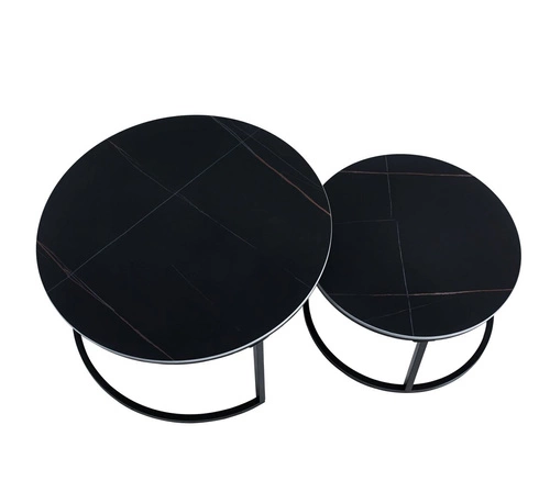 Zestaw 2 okrągłych stolików kawowych Silas czarny nowoczesny metalowo-ceramiczny do salonu