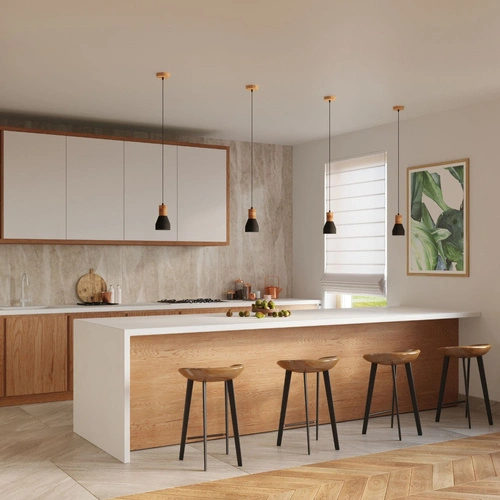 Lampa wisząca QUBIC czarna betonowo-drewniana do salonu, kuchni i nad wyspę 120 cm