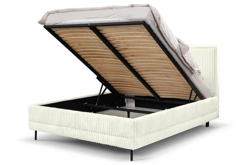 Łóżko tapicerowane Foggy 180x200 beżowe z pojemnikiem do sypialni nowoczesne