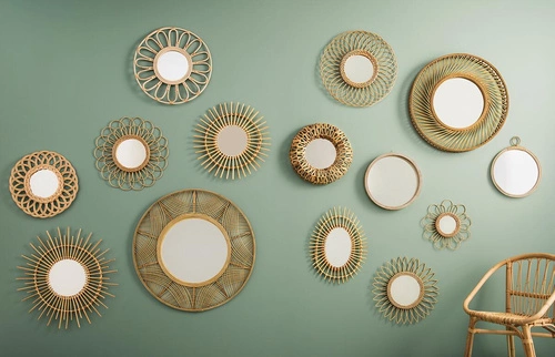 Lustro okrągłe boho Sun Atmosphera w drewnianej ramie do salonu lub sypialni 58cm