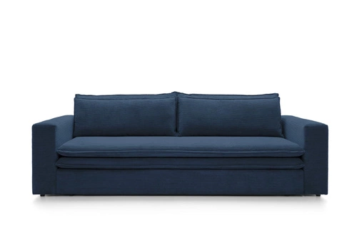 Sofa rozkładana z funkcją spania Ulnes 3-osobowa sztruksowa granatowa do salonu z pojemnikiem