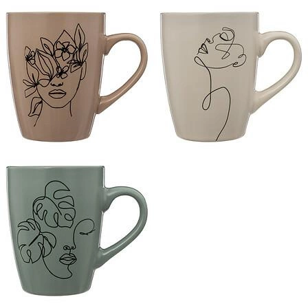 Kubek ceramiczny Visage 350ml kremowy boho do kawy i herbaty z motywem kobiecym