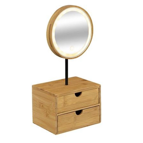 5five simply smart bambusowy organizer na kosmetyki z obrotowym lustrem LED do łazienki