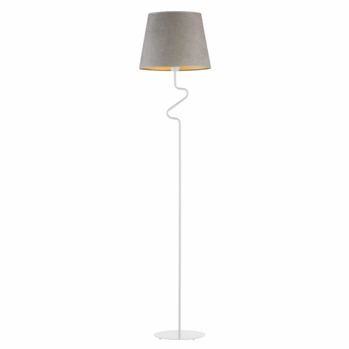 Lampa podłogowa FOGO GOLD szara welwetowa z abażurem nowoczesna do salonu i sypialni Lysne
