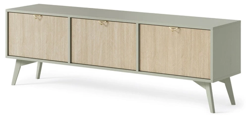 Szafka RTV drewniana Sage 160 cm do salonu boho glamour z frontem w jodełkę Intesi