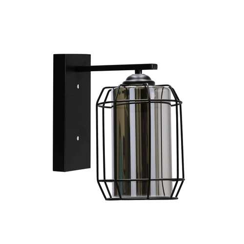 Kinkiet ścienny Jonera nowoczesny czarny z dymionym szklanym kloszem do salonu i sypialni