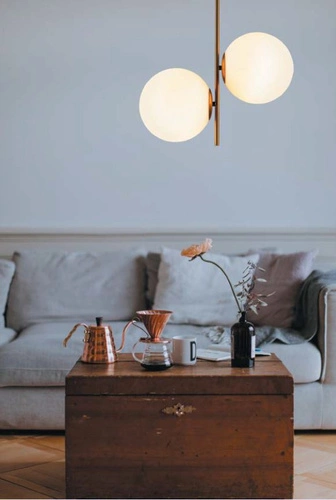 Lampa wisząca kula szklana VENUS-2 mosiądz 44 cm do salonu i jadalni regulowana