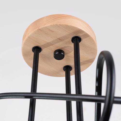 Żyrandol do salonu EMBER 3 czarny minimalistyczny z drewnem 3-punktowy Sollux Lighting