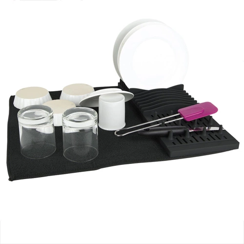 Intesi Airy nowoczesna czarna mata ociekacz do naczyń z tkaniny na blat kuchenny 59,5x45 cm