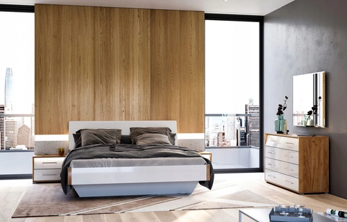 Łóżko małżeńskie Madera 180x200 białe tapicerowane z zagłówkiem do sypialni