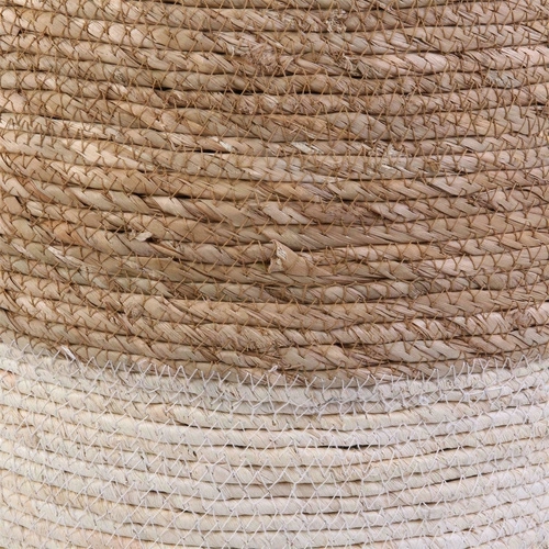 Pufa Bolsa okrągła boho pleciona naturalna i biała do salonu i sypialni Intesi 41 cm