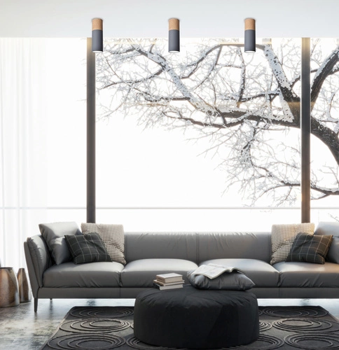 Nowoczesna lampa sufitowa Tuba szara z drewnem do salonu, kuchni, sypialni 20 cm CANDELLUX