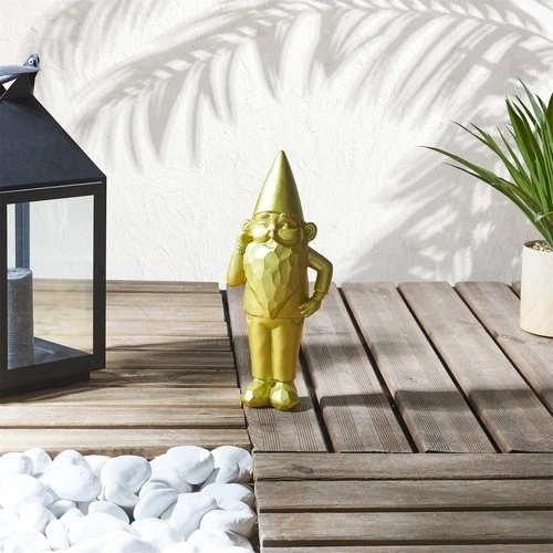 Figurka dekoracyjna Gnom Star złota 33 cm nowoczesna do ogrodu i salonu na prezent