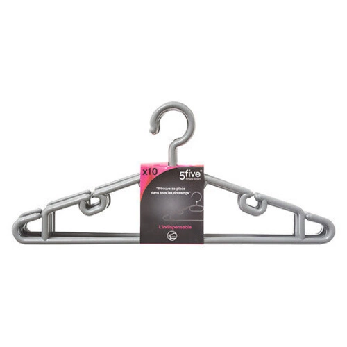 Zestaw 10 plastikowych wieszaków na koszule do szafy szary 5five simply smart nowoczesny