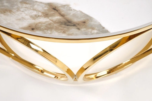 Stolik kawowy okrągły Deyn 80 cm biały marmur złoty nowoczesny glamour do salonu Intesi