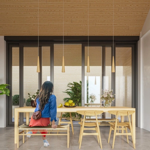 Lampa wisząca SULA 3P drewniana regulowana skandynawska nad stół do salonu 120 cm