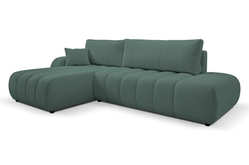 Nowoczesny narożnik z funkcją spania Hobro zielony lewy do salonu z pojemnikiem