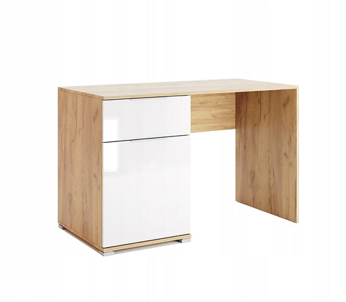 Biurko nowoczesne Tissa dąb craft i biały połysk z szufladą do pracy i nauki 120 cm