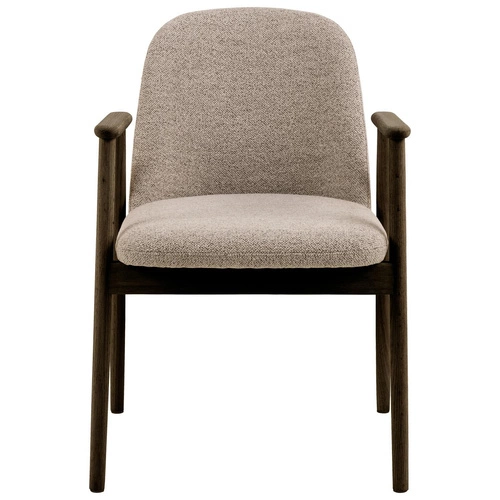 Krzesło Leo skandynawskie tapicerowane z podłokietnikami do jadalni beżowe dąb Actona