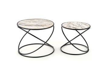 Zestaw 2 okrągłych stolików kawowych Chaletz biały marmur nowoczesny do salonu 2w1