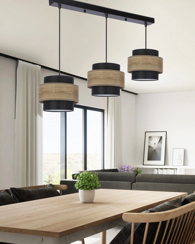 Lampa wisząca Twin czarny 3x40W E27  abażur czarny+drewniany