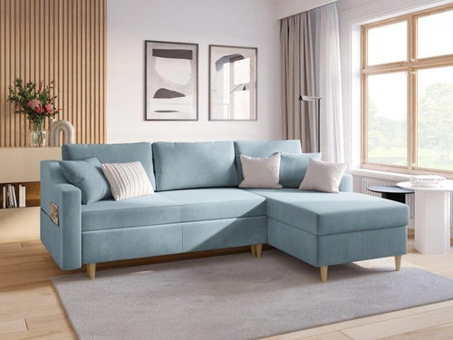 Narożnik z funkcją spania Rose Light Blue Corduroy lewostronny
