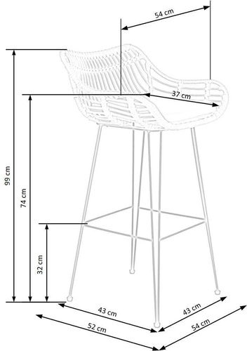 Hoker Surabaya rattanowy z oparciem i podłokietnikami do kuchni skandynawski czarny