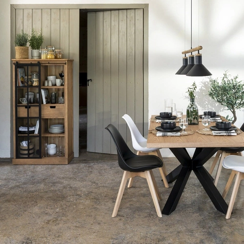 Regał na książki z szybą Danik jodła Atmosphera industrialny do salonu i gabinetu 150 cm