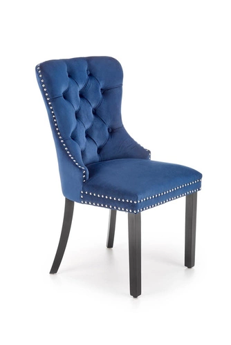 Krzesło do jadalni Charlotte Intesi tapicerowane welur granatowe z drewnianymi nogami glamour