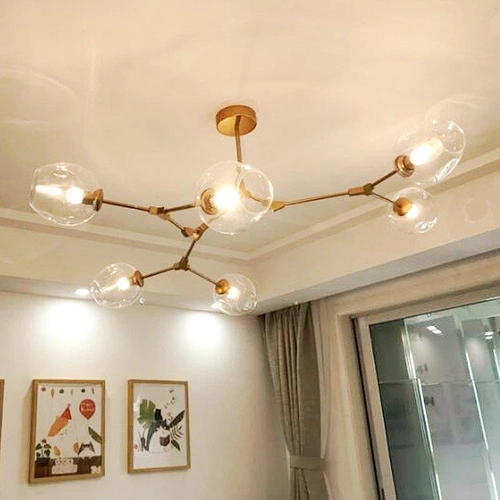 Lampa wisząca MODERN ORCHID 6-punktowa szklana bursztynowa do salonu 130 cm