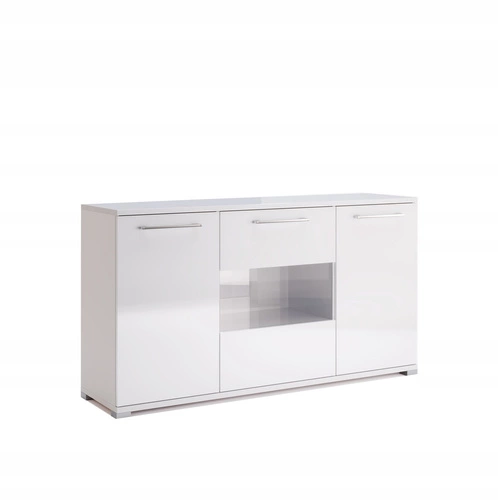 Komoda Flory 150 cm biała połysk nowoczesna z półkami na nóżkach do salonu Intesi