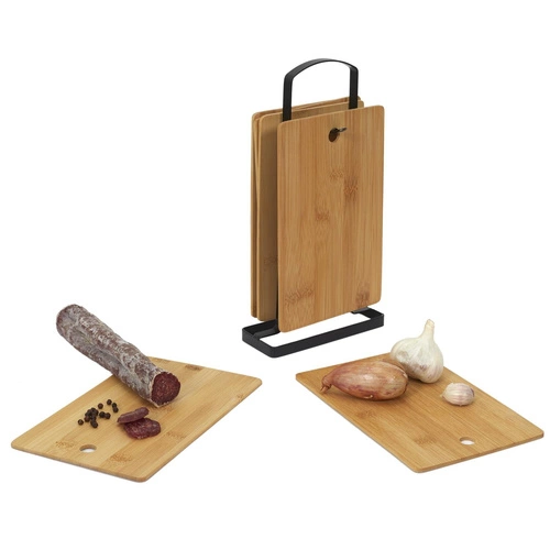 Zestaw 6 bambusowych desek do krojenia Intesi na stojaku do kuchni prostokątnych
