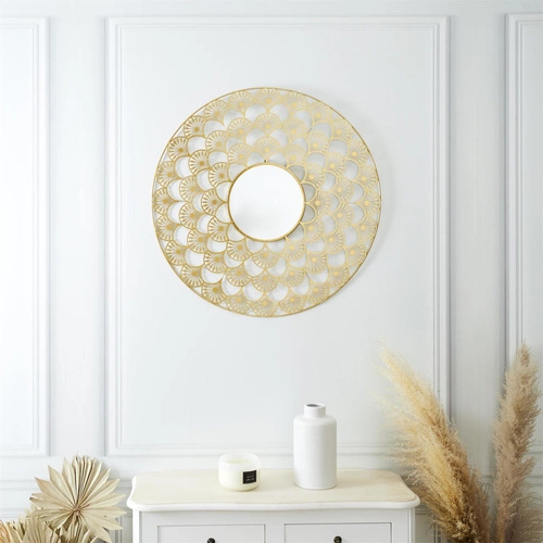 Lustro okrągłe Mandala 70 cm glamour w złotej ramie na ścianę do przedpokoju Intesi