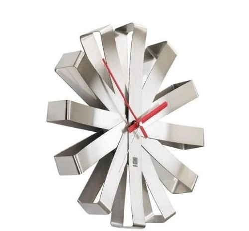 Zegar ścienny nowoczesny Umbra Ribbon srebrny 30 cm cichy do salonu lub sypialni