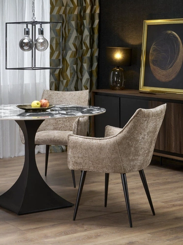 Stół okrągły do jadalni Gives czarny marmur 120 cm nowoczesny na jednej nodze Intesi