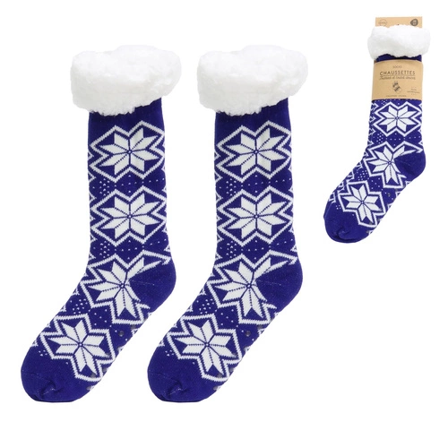 Intesi skarpetki damskie zimowe antypoślizgowe śnieżynki granatowe futerkowe 36-41