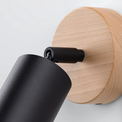 Kinkiet ścienny VERDO czarny nowoczesny metalowy z drewnem regulowany do salonu i sypialni