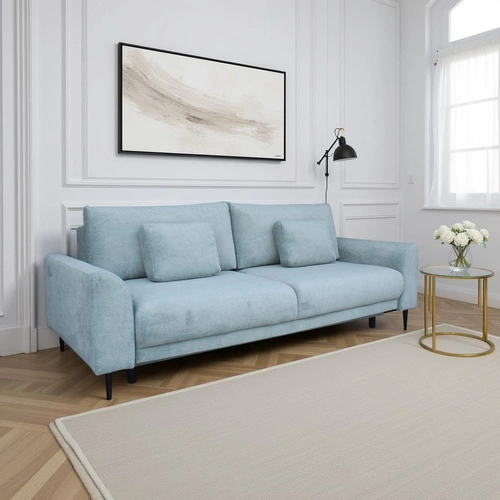 Sofa rozkładana Ferrero 3 osobowa skandynawska z funkcją spania do salonu niebieska