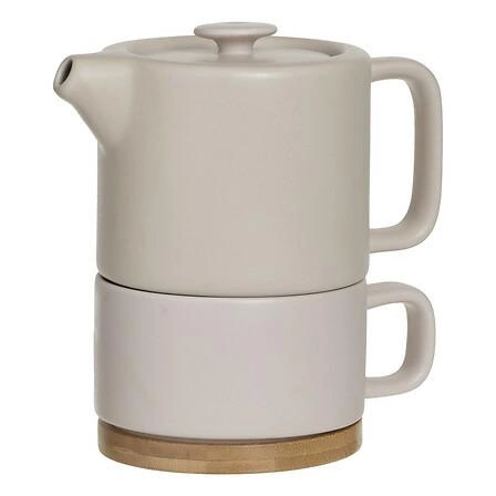 Imbryk ceramiczny Nature 5five simply smart beżowy do parzenia herbaty z bambusową podstawką 400 ml