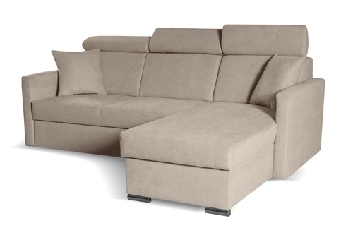 Narożnik z funkcją spania Mils beżowy do salonu nowoczesny z pojemnikiem na pościel