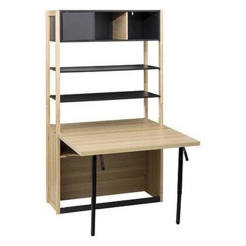 Regał na książki Extensio nowoczesny loftowy z zamykanymi półkami i funkcją biurka 180 cm