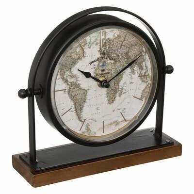 Zegar stojący Flavia czarny 20 cm cichy mechanizm retro do gabinetu z mapą świata Atmosphera