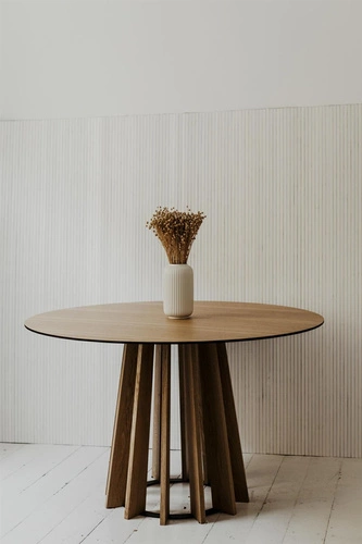 Stół okrągły do jadalni Tavle 120 cm nowoczesny dąb naturalny na jednej nodze NORDIFRA