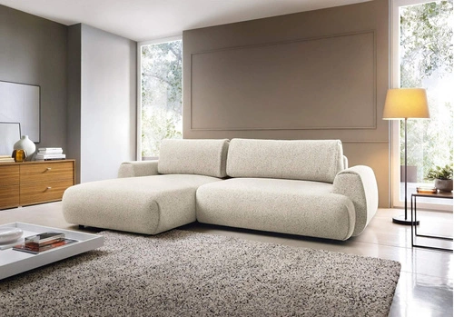 Narożnik z funkcją spania lewy Ljung beżowy nowoczesny z pojemnikiem do salonu Intesi