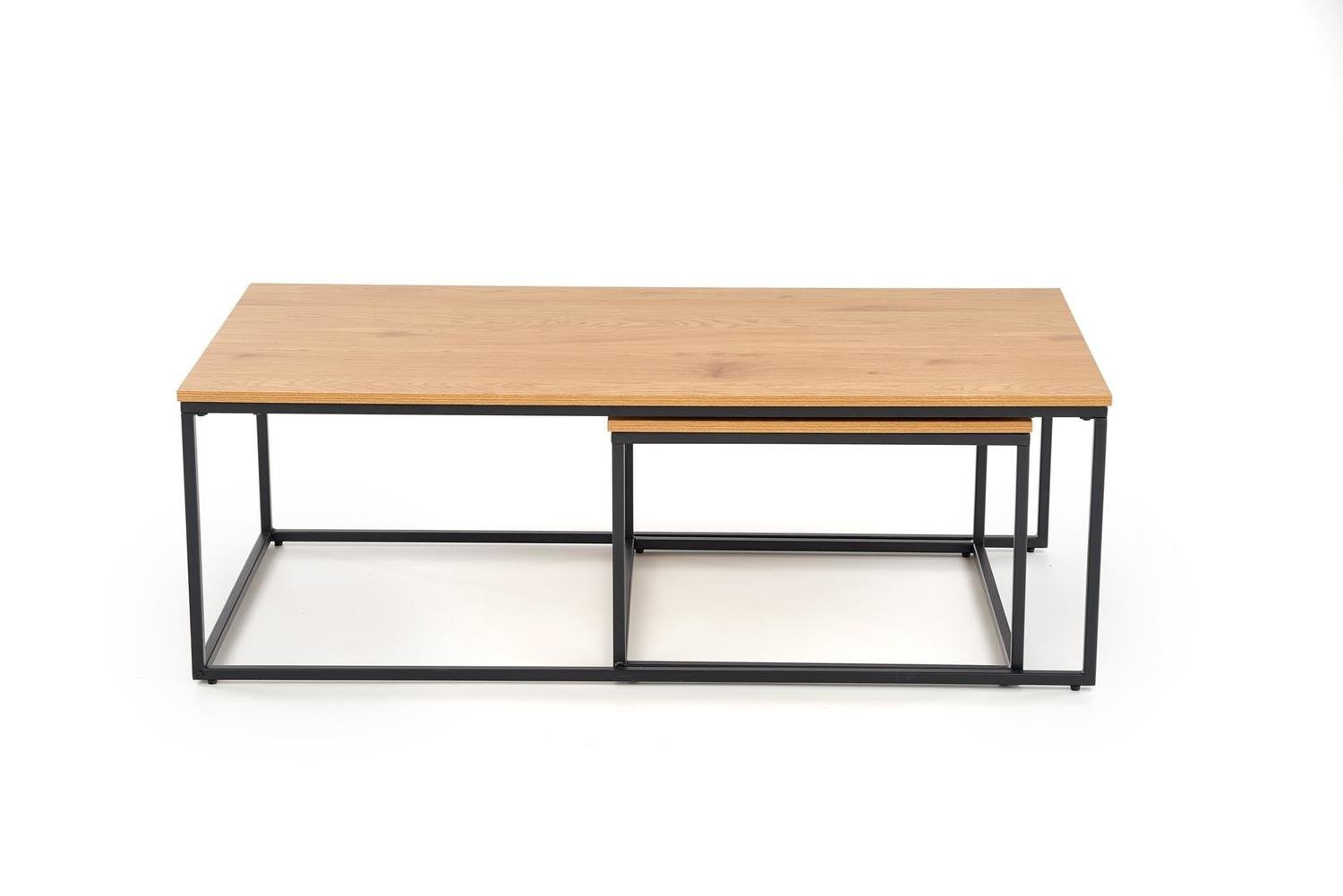 Zestaw 2w1 stolików kawowych loftowych Moxford dąb złoty i czarny do salonu