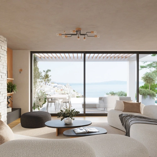 Żyrandol loftowy TIMBO 6 czarny drewniany do salonu i jadalni od SOLLUX LIGHTING