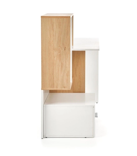 Biurko nowoczesne Garos 2 białe z półkami i szufladą do pracy i nauki dąb Intesi